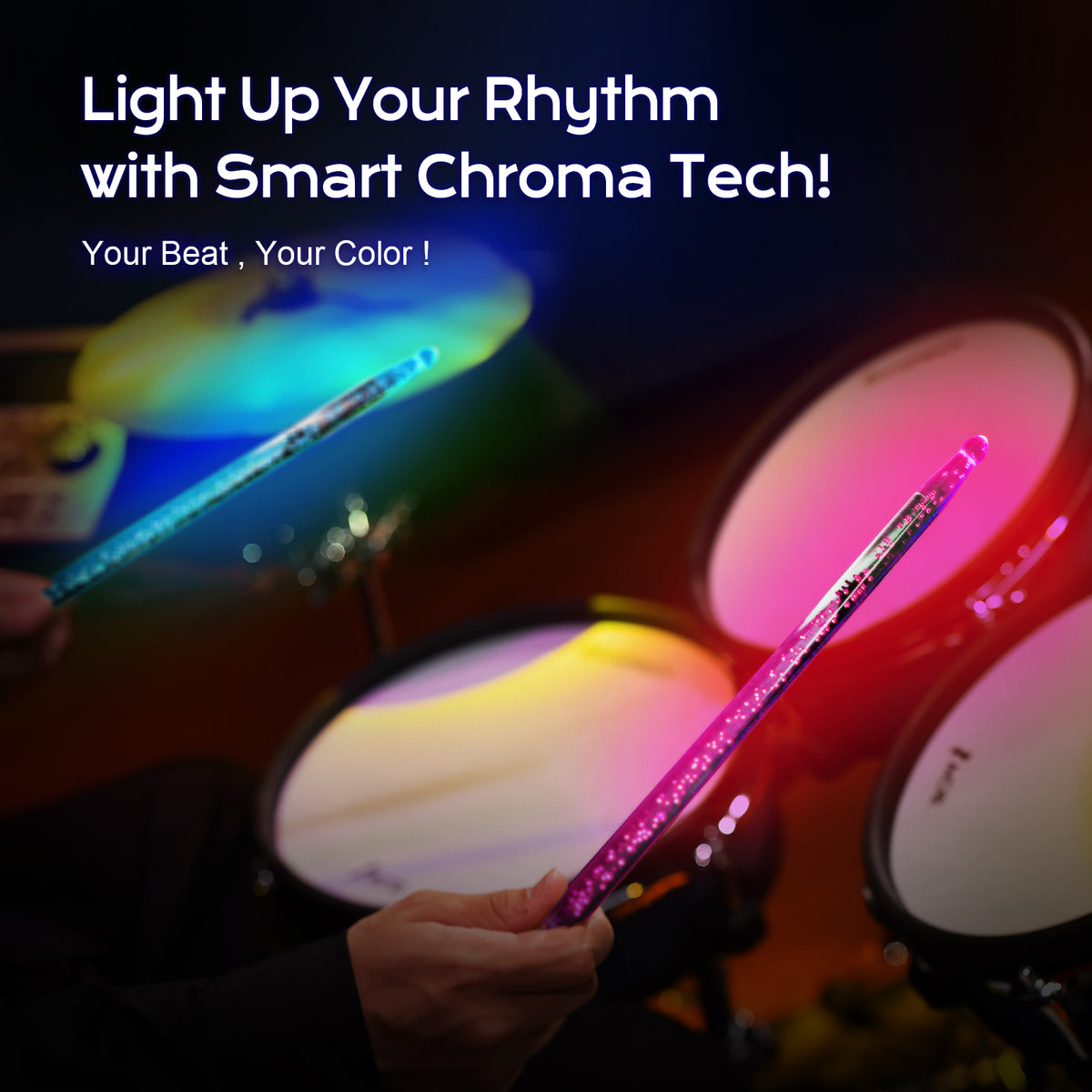 HAMPBACK LED Light up Drumsticks, 13-Color Changing Glow Drum Sticks with Extra LED Bulbs, Durable Transparent Plastic, Perfect for Stage Performance, Parties, Electronic & Acoustic Drums