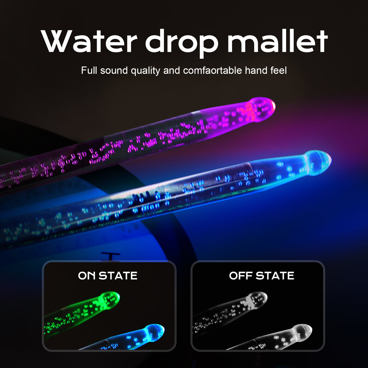 HAMPBACK LED Light up Drumsticks, 13-Color Changing Glow Drum Sticks with Extra LED Bulbs, Durable Transparent Plastic, Perfect for Stage Performance, Parties, Electronic & Acoustic Drums