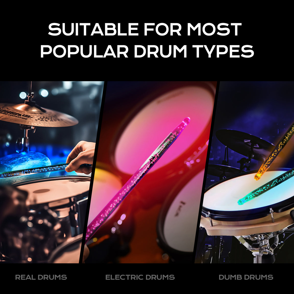 HAMPBACK LED Light up Drumsticks, 13-Color Changing Glow Drum Sticks with Extra LED Bulbs, Durable Transparent Plastic, Perfect for Stage Performance, Parties, Electronic & Acoustic Drums