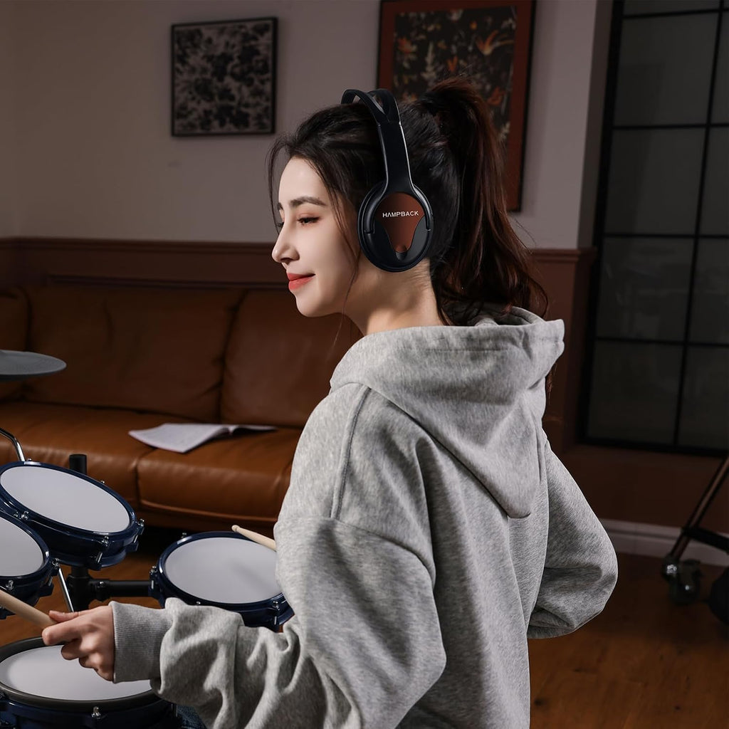 HAMPBACK Over Ear Headphones, Premium Sound Performance Wired Headphones for Electronic Drum, Phone, PC, Etc