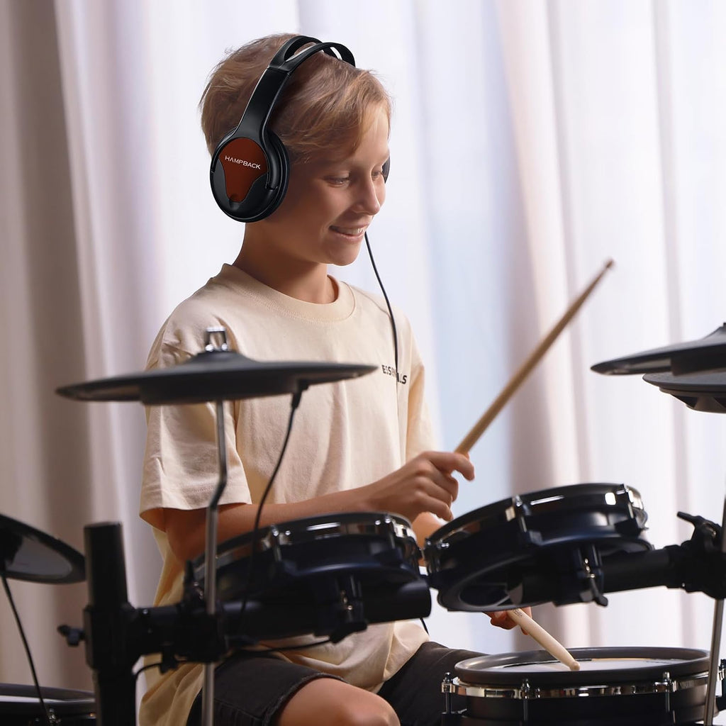 HAMPBACK Over Ear Headphones, Premium Sound Performance Wired Headphones for Electronic Drum, Phone, PC, Etc
