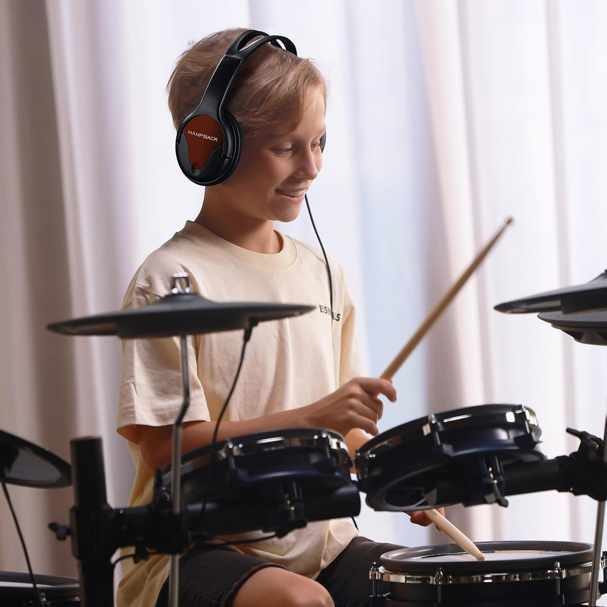 HAMPBACK Over Ear Headphones, Premium Sound Performance Wired Headphones for Electronic Drum, Phone, PC, Etc