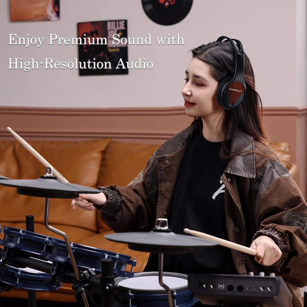 HAMPBACK Over Ear Headphones, Premium Sound Performance Wired Headphones for Electronic Drum, Phone, PC, Etc