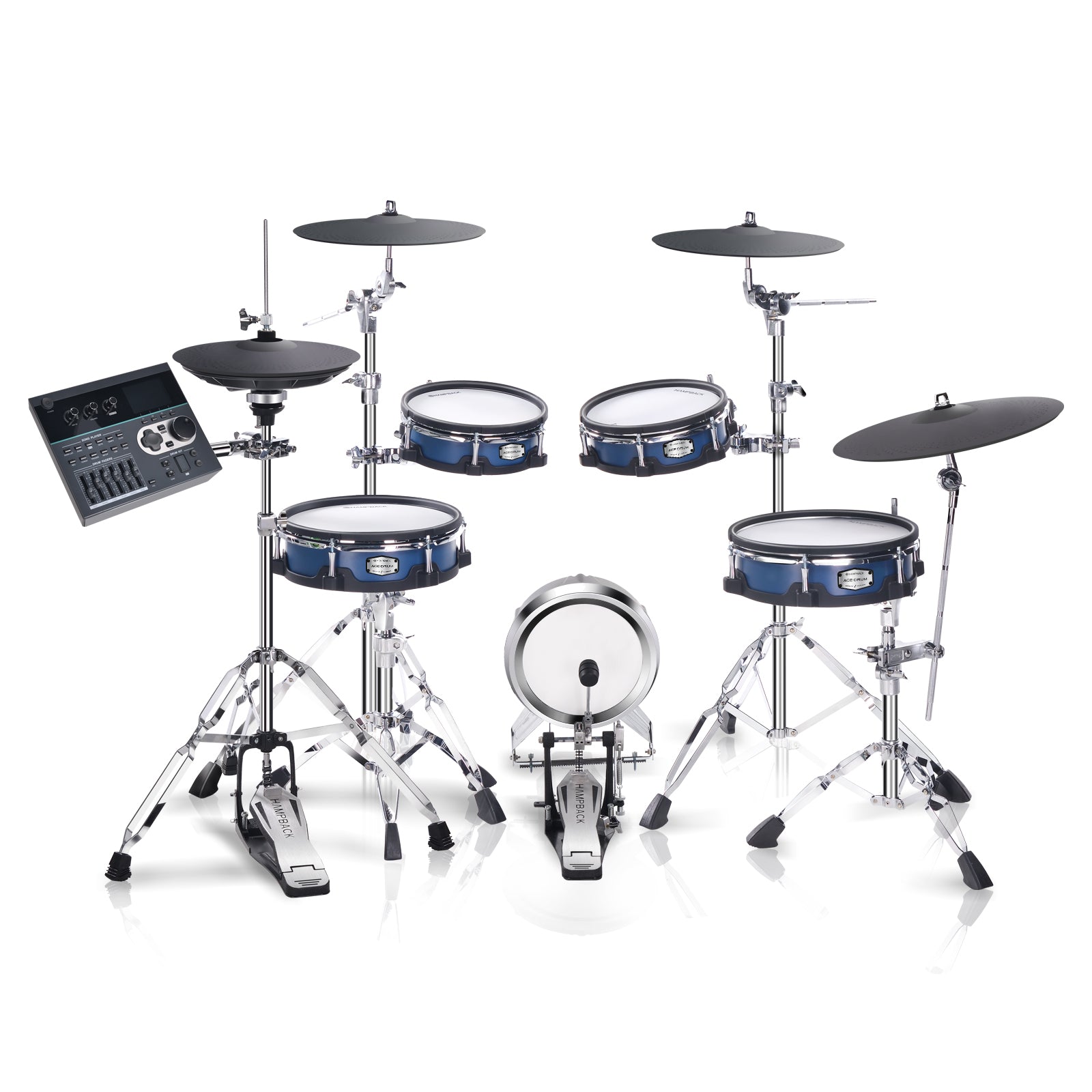 HAMPBACK ACE-970 Electronic Drum Set, Dual-Layer Mesh Heads, Hi-Hat Stand